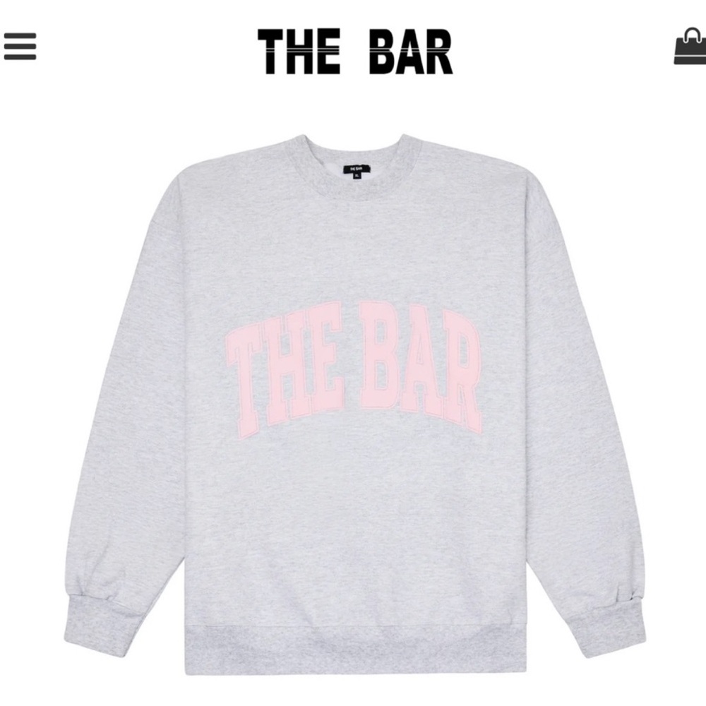 The Bar Light Gray and pink varsity large Crewneck Sweater